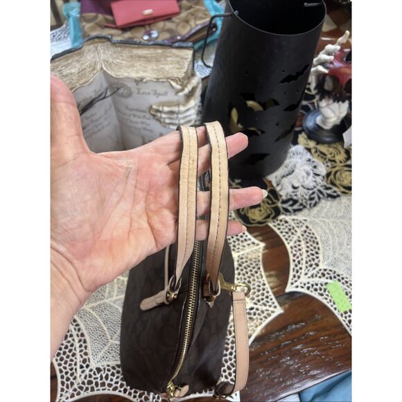 Coach Peyton Signature Cora Domed Satchel Handbag Tote Brown Tan F26184 - Picture 8 of 15